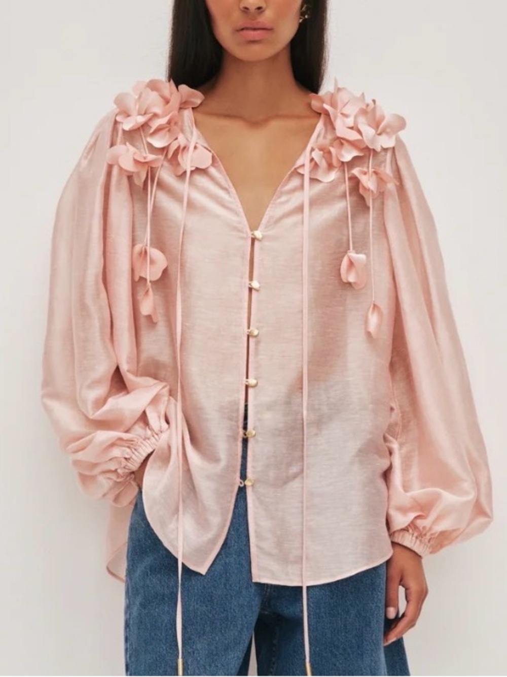 Aje designer Blush Pink Floral-Appliqué V-Neck Women's Top